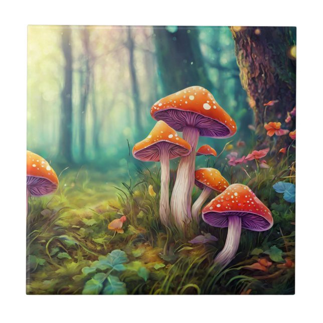 Red Psychedelic Mushrooms in the Forest Tile (Front)