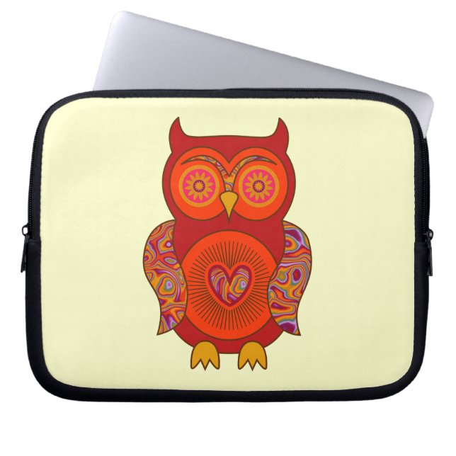 Red Psychedelic Owl Laptop Sleeve (Front)