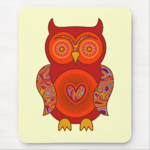 Red Psychedelic Owl Mouse Mat