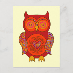 Red Psychedelic Owl Postcard