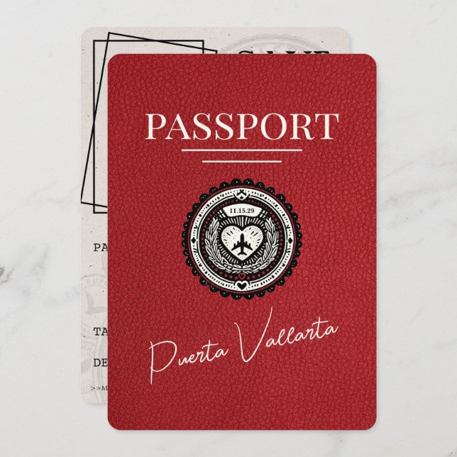 Red Puerta Vallarta Passport Save The Date (Front/Back)