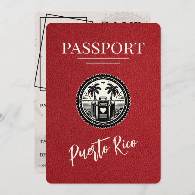 Red Puerto Rico Passport Save The Date (Front/Back)