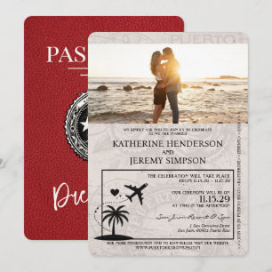 Red Puerto Rico Passport Wedding Invitation