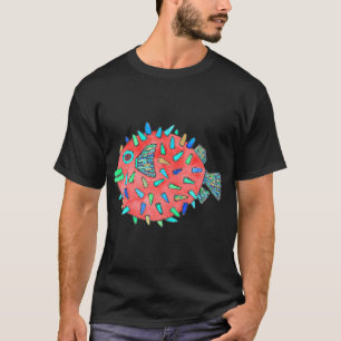 Red Pufferfish Watercolor Design T-Shirt