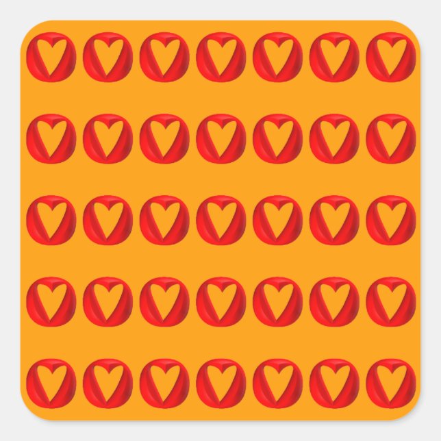 Red Puffy Heart Holes Square Sticker (Front)