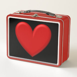 Red Puffy Heart Metal Lunch Box