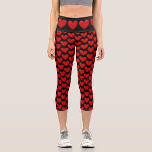 Red Puffy Hearts Capri Leggings