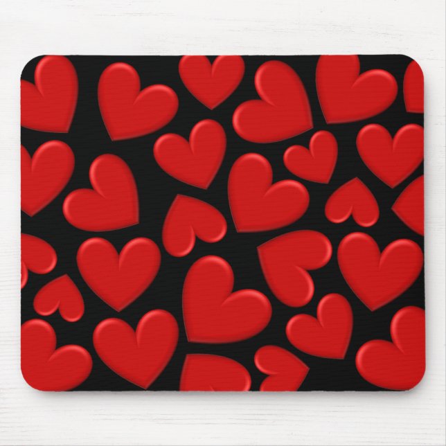 Red Puffy Hearts Mouse Mat (Front)