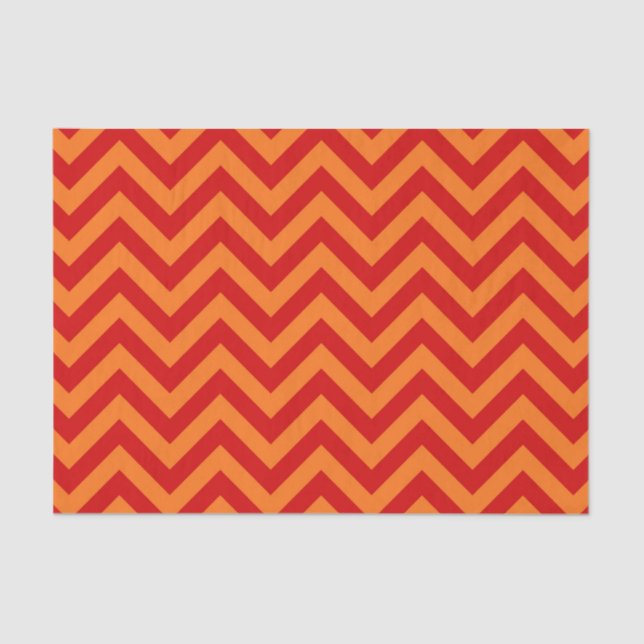 Red, Pumpkin Orange Large Chevron ZigZag Pattern Tissue Paper (Front)