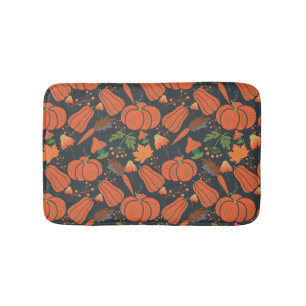 Red pumpkin seamless pattern and carrots bath mat