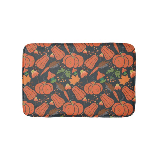 Red pumpkin seamless pattern and carrots bath mat (Front)
