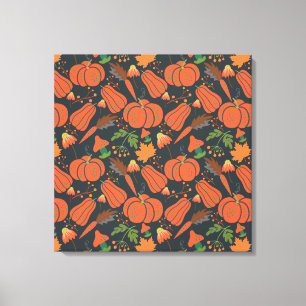 Red pumpkin seamless pattern and carrots canvas print