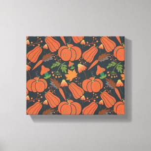 Red pumpkin seamless pattern and carrots canvas print