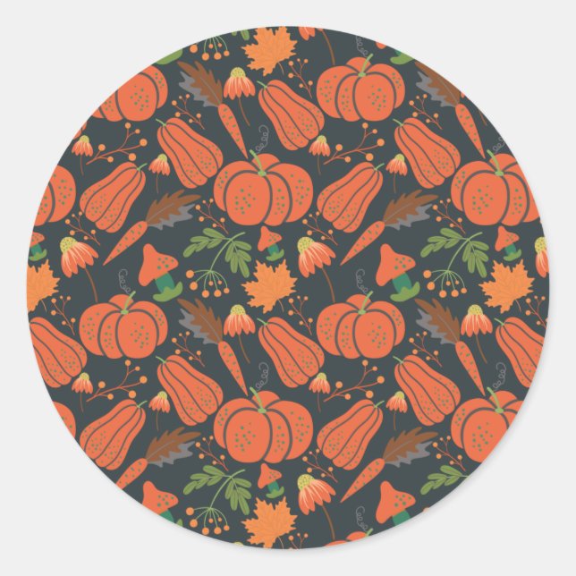 Red pumpkin seamless pattern and carrots classic round sticker (Front)