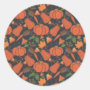 Red pumpkin seamless pattern and carrots classic round sticker