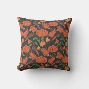 Red pumpkin seamless pattern and carrots cushion