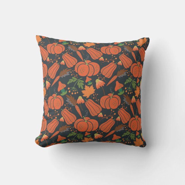 Red pumpkin seamless pattern and carrots cushion (Front)