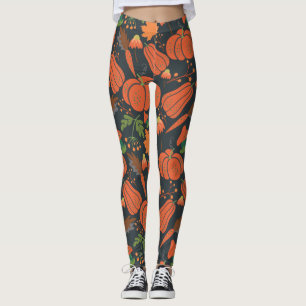 Red pumpkin seamless pattern and carrots leggings