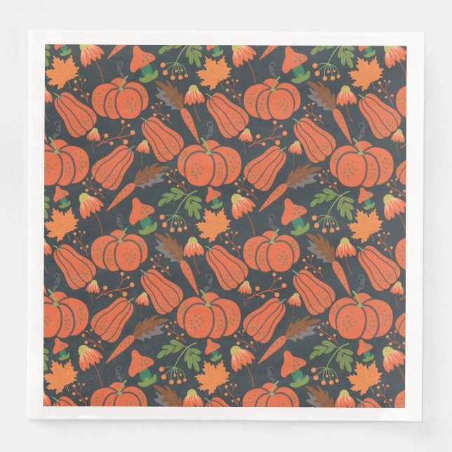 Red pumpkin seamless pattern and carrots napkin (Front)