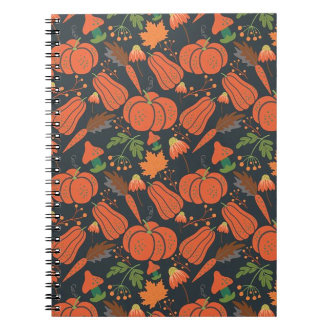 Red pumpkin seamless pattern and carrots notebook (Front)