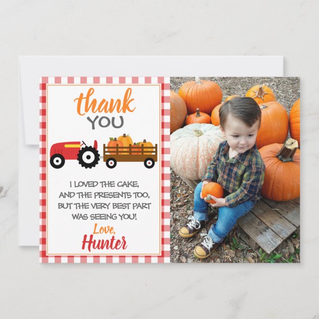 Red Pumpkin Tractor Thank You Card (Front)