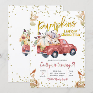 Red Pumpkin Truck Birthday Invitation