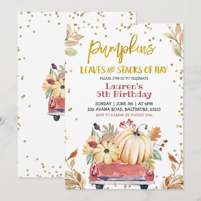 Red Pumpkin Truck Farm Birthday Invitation (Front/Back)