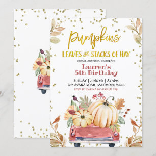 Red Pumpkin Truck Farm Birthday Invitation