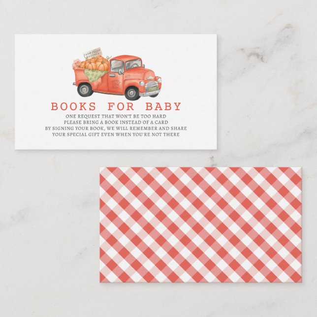 Red Pumpkin Truck Gingham Books for Baby Enclosure Card (Front/Back)