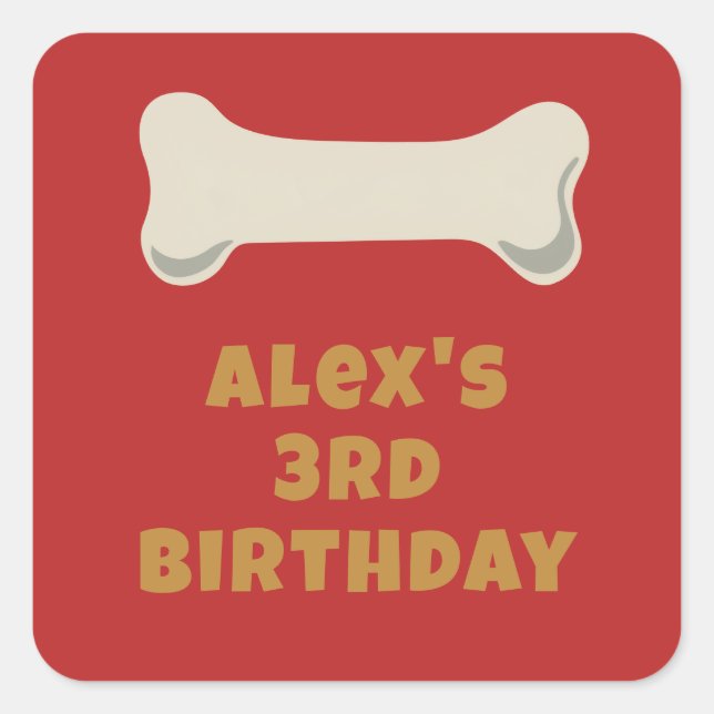 Red Puppy Pawty Birthday Favour Square Sticker (Front)