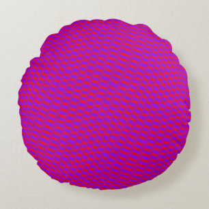 Red Purple Abstract Chequered Square Pattern Round Cushion