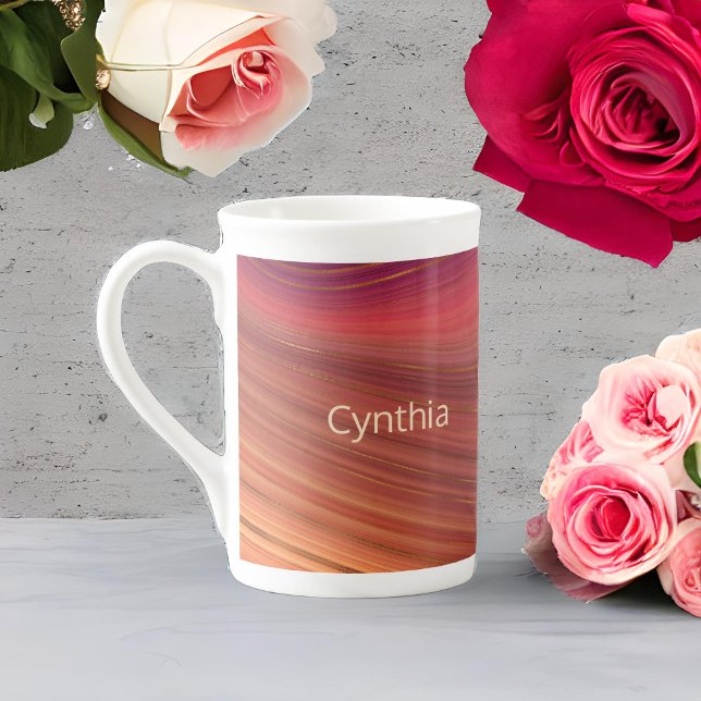 Red Purple and Gold Monogram Marble Earth Strata Bone China Mug (Creator Uploaded)