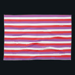 Red, Purple and White Stripes Tea Towel<br><div class="desc">Abstract digital art of red, purple and white stripes</div>