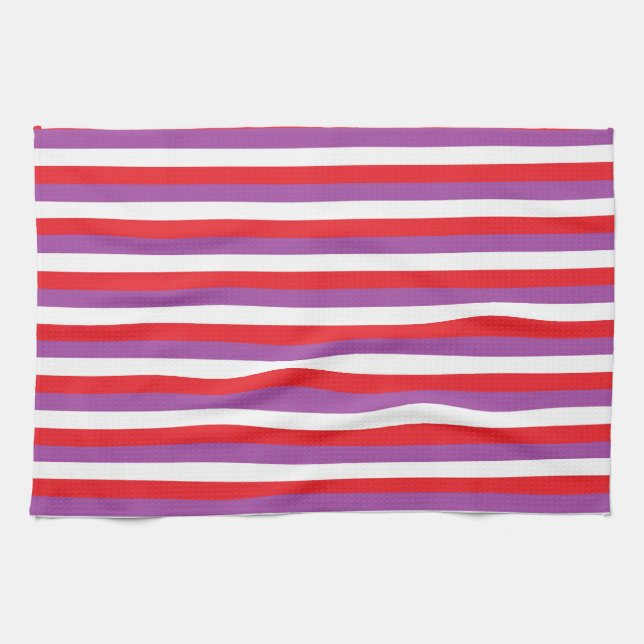 Red, Purple and White Stripes Tea Towel (Horizontal)