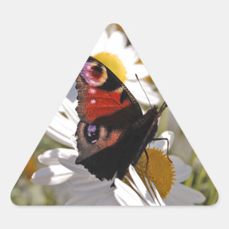 Red Purple Black Butterfly on Daisies Triangle Sticker