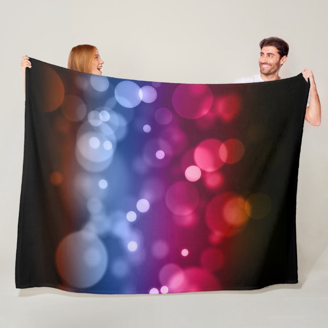 Red, Purple, Blue & Brown Bokeh Pattern Fleece Blanket (In Situ)