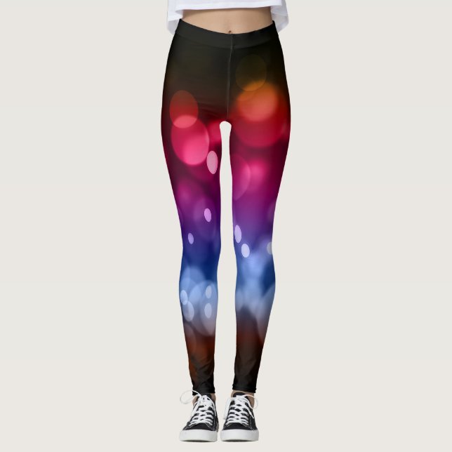 Red, Purple, Blue & Brown Bokeh Pattern Leggings (Front)