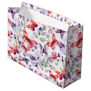 Red Purple Butterflies Birthday Large Gift Bag