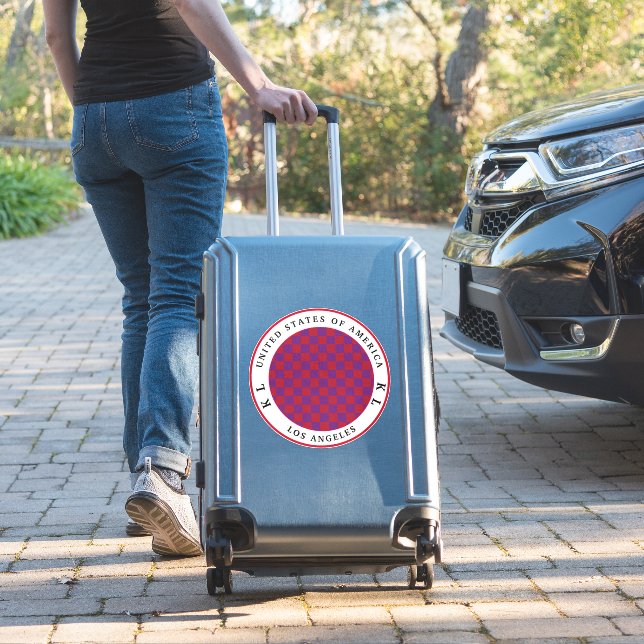 Red & Purple Chequerboard for Vacation Sticker (Suitcase Insitu)