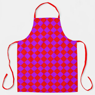 Red Purple Chequered Diamond Pattern Apron
