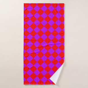 Red Purple Chequered Diamond Pattern Bath Towel