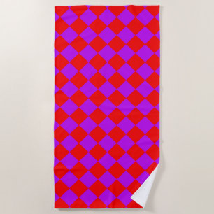 Red Purple Chequered Diamond Pattern Beach Towel