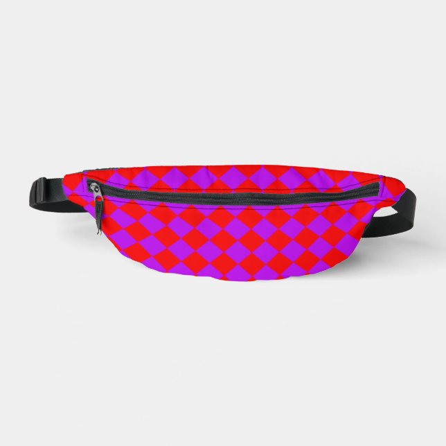 Red Purple Chequered Diamond Pattern Bum Bags (Front)