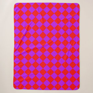 Red Purple Chequered Diamond Pattern Sherpa Blanket