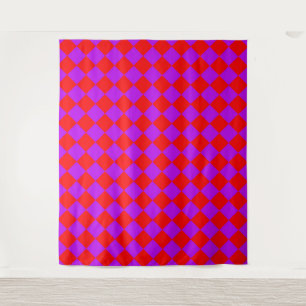 Red Purple Chequered Diamond Pattern  Tapestry