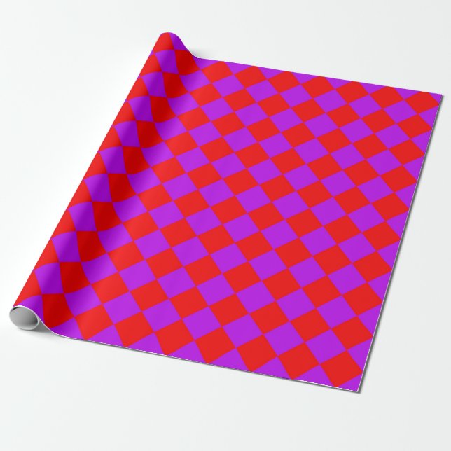Red Purple Chequered Diamond Pattern Wrapping Paper (Unrolled)