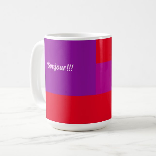 Red Purple Design Good morning Bonjour Coffee Mug (Front Left)