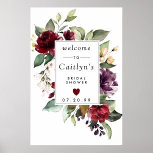 Red Purple Floral Bridal Shower Welcome Sign