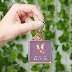 Red Purple Floral Garden Butterfly Key Ring