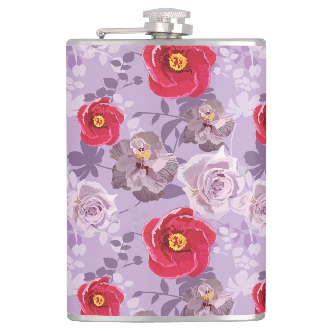 Red, purple Floral Hip Flask (Front)
